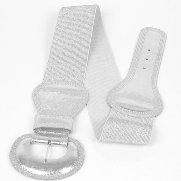 COPY - BNWT Plus Size Metallic Silver Elastic Wide Belt Fashion Belt Silver XL … - Picture 5 of 5